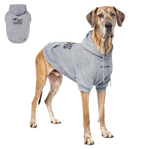 Tuff Pupper Dog Hoodie | Premium Quality Insulated Fabric | Ultra Soft Interior for Superior Comfort | Elastic Cuffs & Drawstring for Warmth | Stretch Fit Suitable for All Breeds (Gray, 3XL) - color: Heather Grey, size: 115-150 lbs (XXX-Large