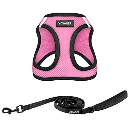 Best Pet Supplies Voyager Step-in Air All Weather Mesh Harness and Reflective Dog 5ft Leash Combo with Neoprene Handle, for Small, Medium and Large Breed Puppies - Set (Pink/Black Trim), XX-Small - color: Harness Leash Bundle (Pink/Black Trim), size: XXS