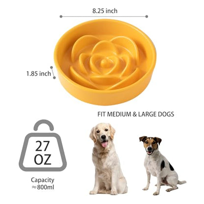 8.25'' Ceramic Slow Feeder Dog Bowls - Petal Shape Modern Dog Food Dish for Medium and Large Breeds, Puzzle Maze Bowl to Slow Down Eating, Anti-Gulping, Dishwasher & Microwave Safe, Yellow - color: Yellow, size: 8.25 inch