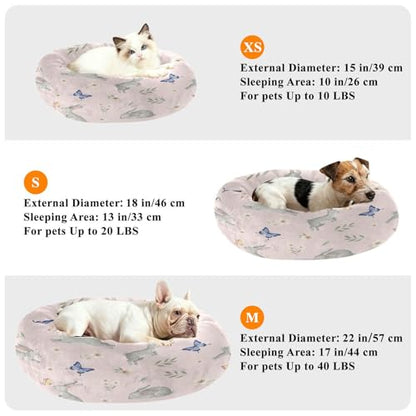 Round Cat Bed Dog Bed,13in Cute Rabbit Washable Non-Slip Bottom Soft Pet Bed for Small Medium Dogs and Cats - size: 13in