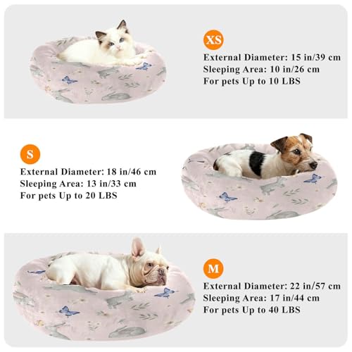 Round Cat Bed Dog Bed,15.7in Cute Rabbit Washable Non-Slip Bottom Soft Pet Bed for Small Medium Dogs and Cats - size: 15.7in