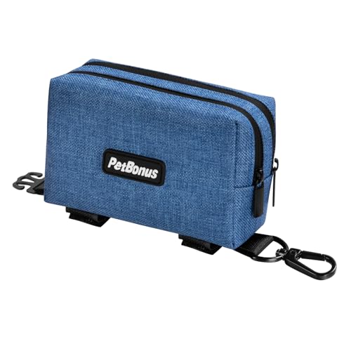 Dog Poop Bag Holder, Portable Pet Waste Bag Dispenser, 2 Pouches for Treats and Walking Accessories, Fit All Leashes, Includes 1 Roll of Dog Poop Bags (Blue) - color: Blue