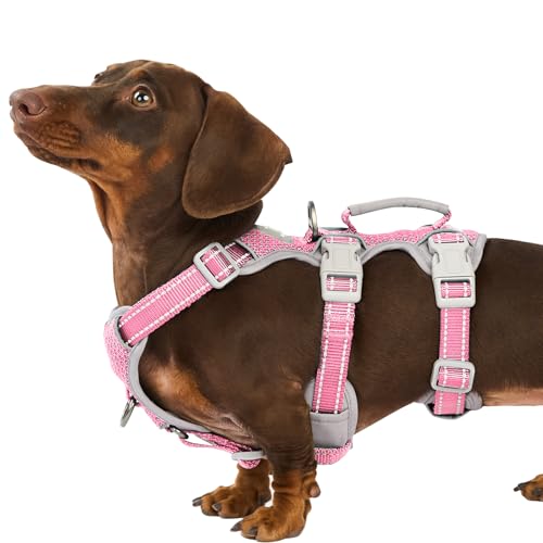 Huntboo No Escape Dog Harness, Escape Proof Harness, Fully Reflective Harness with Padded Handle, Breathable,Durable, Adjustable Vest for Small Dogs Walking, Training, and Running Gear（Pink,S - color: Pink, size: Small(Pack of 1)