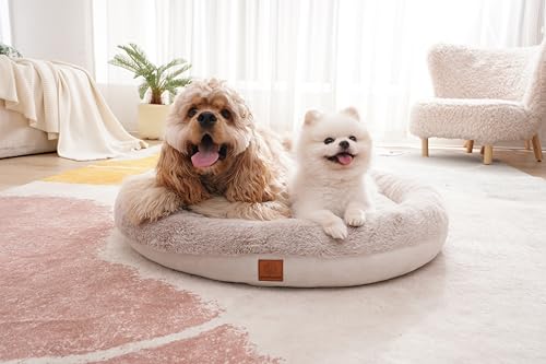 Round Donut Dog Bed – Luxury Orthopedic Dog Beds with Memory Foam – Calming Bolster Pet Bed, Water-Resistant, Washable Plush Cover, Premium Zipper – Small Dogs & Cats (21 Inches) - size: 21 Inches