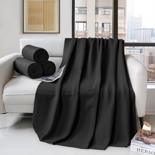 ZYFZCYBL Fleece Throw Blankets Lightweight Warm Soft Cozy Pet-Friendly Bulk Fleece Throw Blanket Solid for Home Bed, Sofa，Office,Gifts, Couch (Pack of 6-50 x 60 inch，Black) - color: Black