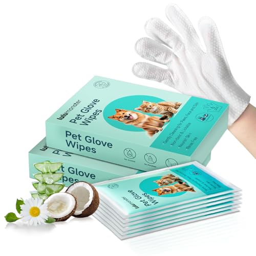 Pet Glove Wipes for Dogs and Cats [Individually Wrapped][Hypoallergenic Cleaning & Deodorising] Glove Bathing Wipes Moisture-rich Thickened Gloves for Daily Care, Traveling, Rinse Free Grooming Wipes - size: 12 pcs