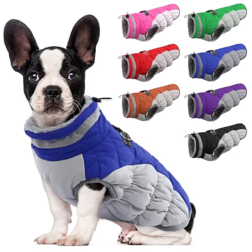 Lelepet Dog Coat Warm Dog Winter Coat Waterproof Dogs Jacket with Harness Built in Reflective Pet Fleece Vest Zip-Up Cold Weather Coats for Small Dogs Turtleneck & Windproof Coats Chihuahua Blue XS - color: Blue, size: X-Small