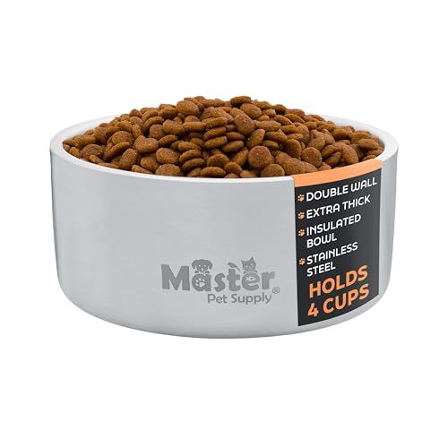 Master Pet Supply Stainless Steel Dog Bowls - 32 oz, Heavy Duty - Stainless Steel, Double Wall Extra-Thick Insulated, Non-Slip Pet Water Bowl for Dogs, Cats & Pets, Anti Rust Metal, Dish Washer Safe - color: Stainless Steel, size: 4 Cups (32 oz)