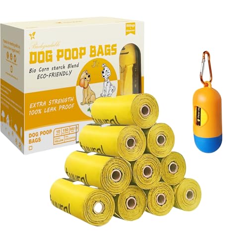 Dog Poop Bags-150 Counts with Holder (10 Rolls), Biodegradable Poop Bags, Eco-friendly and Easy to Open, Thick Dog Waste Bags (Yellow) - color: Yellow, size: 1 Count (Pack of 150)