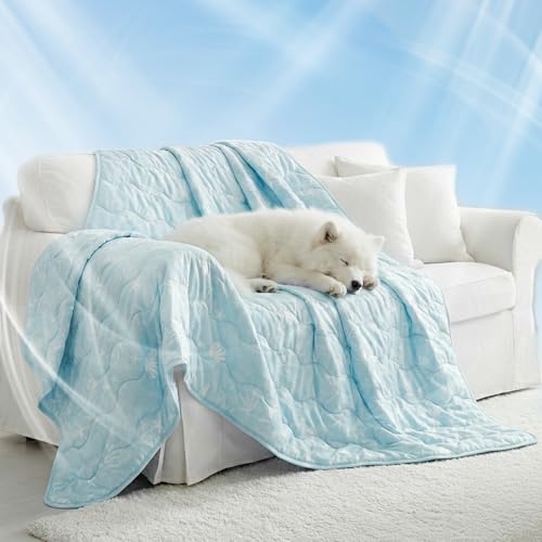 NWK Dog Cooling Blanket, Q-Max>0.345, Ice Silk Cool to Touch Material, Reversible Breathable Bed Cover, Furniture Protector Couch Sofa for Summer, Machine Washable (Ocean Blue,60'' X 80'') - color: Ocean Blue, size: XL (60''x 80'')