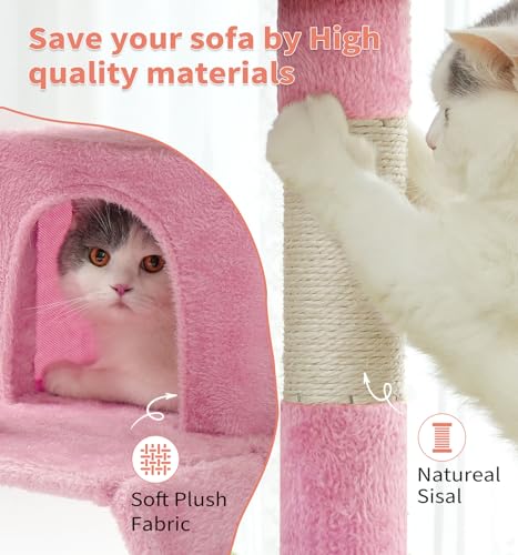 Made4Pets Cat Tree Tower 56" Cat Tower for Indoor Cats Kitten Tree Multi-Level Cat Tree with 2 Condo Furniture Activity Center with Scratching Posts Funny Toys (Pink) - color: Pink