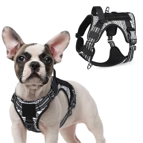 rabbitgoo Tactical Dog Harness for Large Dogs, No Pull Military Service Vest with Handle & Molle, Easy Control for Training Walking, Adjustable Reflective Straps, Black & White Geometric, S - color: Black & White Geometric, size: Small