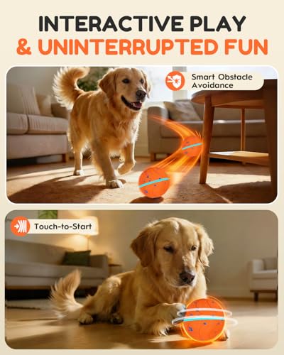 osou Smart Interactive Dog Toys, Automatic Moving Rolling Bouncing Dog Ball for Medium & Large Dog Breeds, E-TPU Durable & Waterproof, with Irregular Motion to Encourage Active Play - color: Orange
