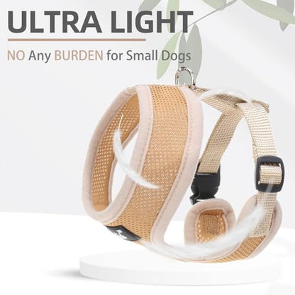 PUPTECK Soft Mesh Dog Harness and Leash Set Pet Puppy Cat Comfort Padded Vest No Pull Harnesses, Solid Beige, XS - color: Solid Beige, size: XS (NECK: 10", CHEST: 10"-14")