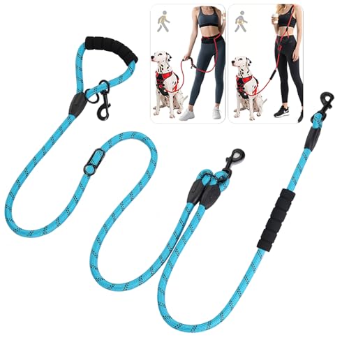 Cymiler Hands Free Dog Leash, 8 Ft Reflective Cross-Body Pet Rope Leashes with Sponge Handle, Heavy Duty Nylon, for Running, Hiking, Training, Waist Leash for Small Medium Large Dogs (Blue) - color: Blue