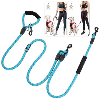Cymiler Hands Free Dog Leash, 8 Ft Reflective Cross-Body Pet Rope Leashes with Sponge Handle, Heavy Duty Nylon, for Running, Hiking, Training, Waist Leash for Small Medium Large Dogs (Blue) - color: Blue