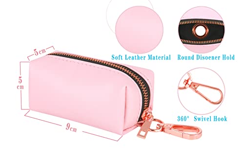 Dog Collar and Leash Set.Soft and Easy to Clean Vegan Leather with Rose Gold Metal Buckle for Small Medium Large Dogs (Pink-, Poop Bag Dispenser) - color: Pink, size: One Size
