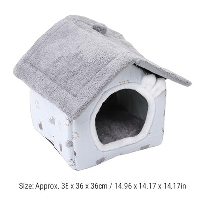 Pssopp Kitten House Bed, Fully Removable and Washable 4 Seasons Universal Secure and Cozy Enclosured Environment Detachable Soft Cat Tent Bed for Indoor Use (Gray)