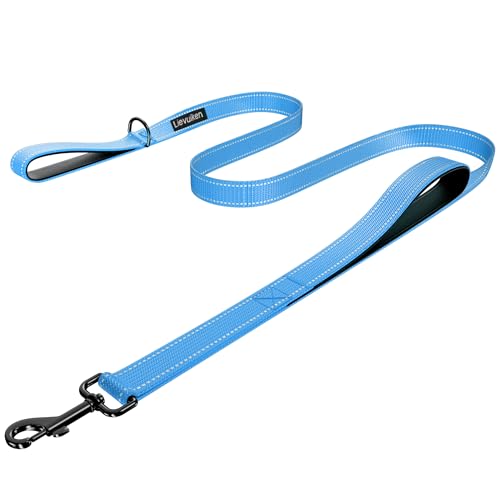 Dog Leash 4ft Long, Double Handle Dog Leash for Safety Control Training, Heavy Duty Dogs Leads with Traffic Padded Handles, Reflective Leashes for Small Medium Large Dogs(4ft, Sky Blue) - color: Sky Blue, size: 4ft