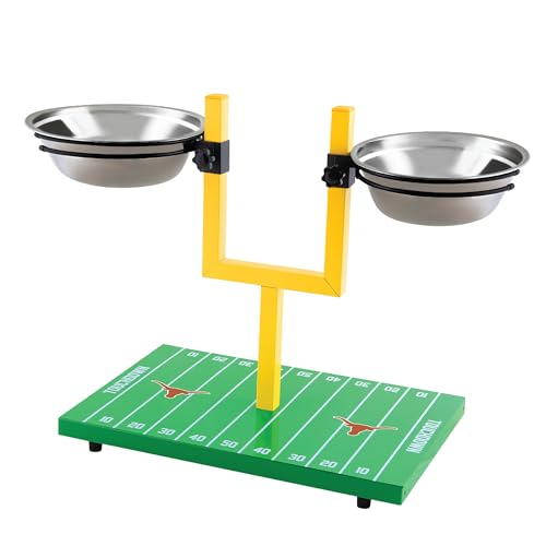 NCAA Texas Longhorns Goalpost Football Field Dog Feeder – Adjustable Elevated Dog Bowls with Stand, 2 Stainless Steel Bowls, Non-Slip Rubber Feet, Raised Pet Feeder for Large & Small Dogs - color: Texas Longhorns