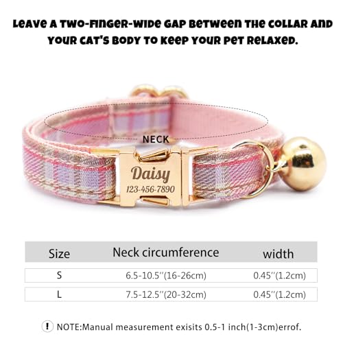 Personalized Plaid Cat Collar with Bell - Non-Breakaway Custom Polyester Kitten Collar with Engraved Name & Phone Number (Pattern 01, L (7.5-12.5 Inches)) - color: Pattern 01, size: L (7.5-12.5 Inches)