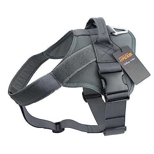 EXCELLENT ELITE SPANKER Tactical Dog Harness Military Patrol Harness No-Pull Service Dog Vest Military Dog Vest Adjustable Training Working Dog Vest with Handle for Medium Large Dogs(Grey-S) - color: Grey, size: S-(23.5 - 29.5")