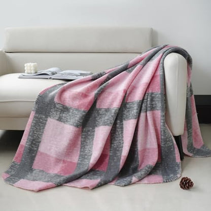 ZYFZCYBL Fleece Throw Blankets for Couch Bulk Lightweight Warm Soft Cozy Blanket 6 Pack Bulk Fleece Blanket Solid for Bed Couch Office Gifts Outdoor 50 x 60 inch Pink and Grey - color: Plaid (Pink and Grey)