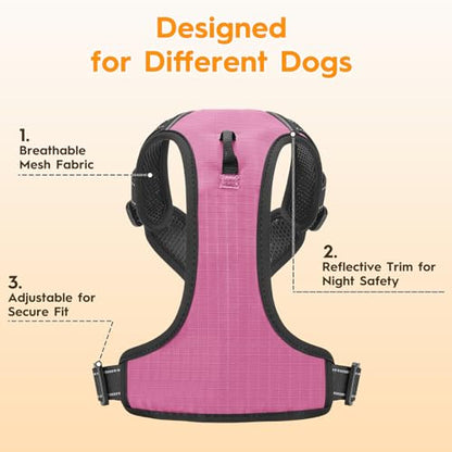 No Pull Dog Harness, No Chock Reflective Adjustable Soft Padded Pet Vest with Easy Control Handle, Easy Wearing with Stylish, Reinforced Knot, 2 Buckles - color: Midnight Pink, size: X-Small