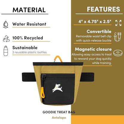OllyDog Goodie Treat Bag, Dog Treat Pouch, Waist Belt Clip for Hands-Free Training, Magnetic Closure, Dog Training and Behavior Aids, Three Ways to Wear (Antelope) - color: Antelope