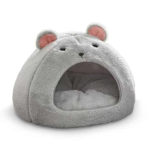 Cozy Mouse Ear Pet Cave Bed Ultra-Soft Gray Plush cave Bed, Cat Cave Beds Cat House Cat Tent with Removable Washable Cushioned Pillow, Cat Beds&Dog Beds,Perfect for Small & Medium Pets(Big) - size: Big