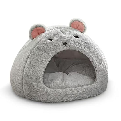 Cozy Mouse Ear Pet Cave Bed Ultra-Soft Gray Plush cave Bed, Cat Cave Beds Cat House Cat Tent with Removable Washable Cushioned Pillow, Cat Beds&Dog Beds,Perfect for Small & Medium Pets(Big) - size: Big