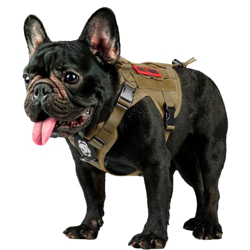 OneTigris Tactical Dog Harness Vest,No-Pull Service Dog Vest with Hook & Loop Panels,Adjustable Dog Vest Harness for Walking Hiking Training(Brown,XXS) - color: Brown, size: XX-Small