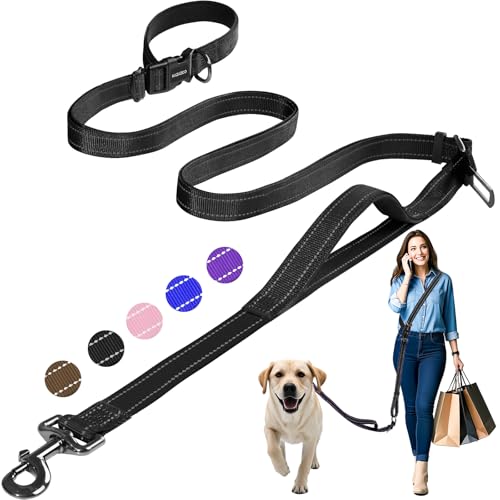 Hands Free Dog Leash by Kazazoo, Adjustable 5.8-8.5FT Waist & Crossbody Leash with Quick Off Buckle, Reflective Stitches for Walking, Jogging,Medium to Large Dogs & Puppies M Size Black - color: Black, size: M