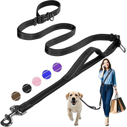 Hands Free Dog Leash by Kazazoo, Adjustable 5.8-8.5FT Waist & Crossbody Leash with Quick Off Buckle, Reflective Stitches for Walking, Jogging,Medium to Large Dogs & Puppies M Size Black - color: Black, size: M