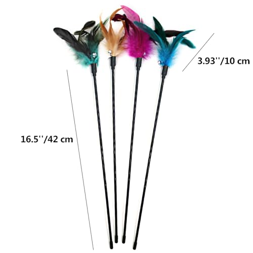 4 PCS Interactive Cat Teaser Wand - 20" Long Wand with Loud Bell for Cat and Kitten - color: A