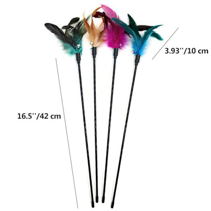 4 PCS Interactive Cat Teaser Wand - 20" Long Wand with Loud Bell for Cat and Kitten - color: A