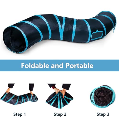 Cat Tunnel Tube Toys，Tunnels for Indoor Cats, S-Shape Blue Collapsible Interactive Toy with Balls for Rabbits, Kittens, Ferrets, Puppy - color: S - 2 Way Black Blue