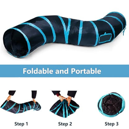 Cat Tunnel Tube Toys，Tunnels for Indoor Cats, S-Shape Blue Collapsible Interactive Toy with Balls for Rabbits, Kittens, Ferrets, Puppy - color: S - 2 Way Black Blue