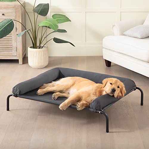 Cooling Elevated Dog Bed for Large Dogs, Portable Indoor & Outdoor Raised Dog Bed with Breathable Mesh, Chew Proof Pet Hammock Cots with Removable and Waterproof Bolsters - color: Grey, size: 43.0"L x 31.0"W x 8.0"Th