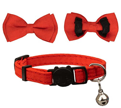 Cat Collar with Bow Tie Bell Breakaway Kitten Small Pet Safety Solid Wedding Basic Pure Color Suede Soft Adjustable [3pcs] Black & Cream & Red - color: [3pcs] Black & Cream & Red
