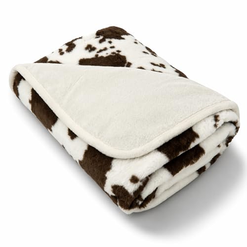 Waterproof Dog Blanket for Cats & Dogs, Washable Couch Cover, Reversible Furniture Protector Blanket, Large Soft Sherpa Fleece, Couch Protector, Pet Throw Blankets, 60" x 70" - color: Rabbit Fur Print Cow - Cream, size: 60 x 70 x .5