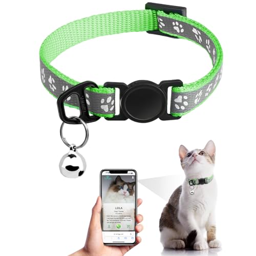 Cat Collar Breakaway with QR Code Name Tag, Reflective Kitten Collars with Bell, Cat ID Tag Personalized, Ultra-Durable, Adjustable, Quick Release, Fits Most Girl Boy Small Large Cats (8''-13.3'') - color: Light green