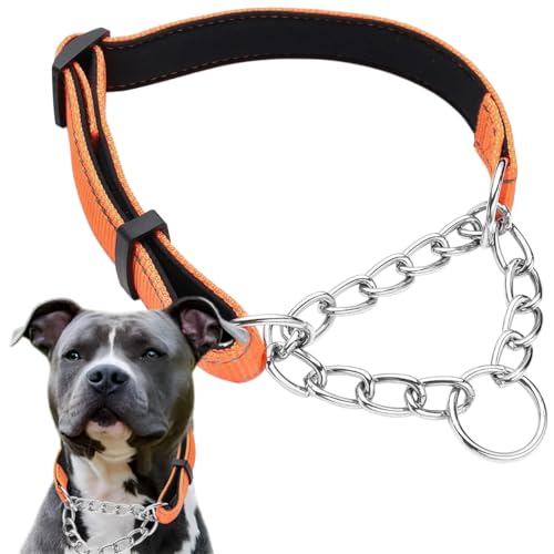 Martingale Collar for Dogs, Reflective Nylon Soft Padded No Pull Training Collars Adjustable Stainless Steel Chain Collar for Small Medium Large Dogs Orange Medium - color: Orange, size: Medium (Neck for 14-18")