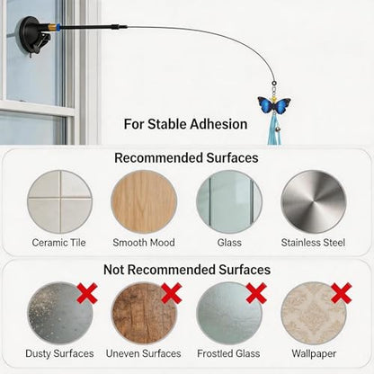 Suction Cup Cat Toy for Indoor Cats, 4 Play Modes Hands Free Interactive Cat Teaser Wand with 12 Replaceable Bell Attachments, Self Play Kitten Toys for Boredom Relief and Exercise
