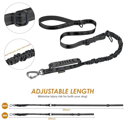 AUBELL Tactical Dog Leash Heavy Duty,4-6ft Reflective Strong No Pull Bungee Leash for Medium Large Dogs with Comfortable Padded Double Handle,Car Seat Belt,360 Degree Rotating Carabiner,Black - color: M/L-Black(4-6FT)