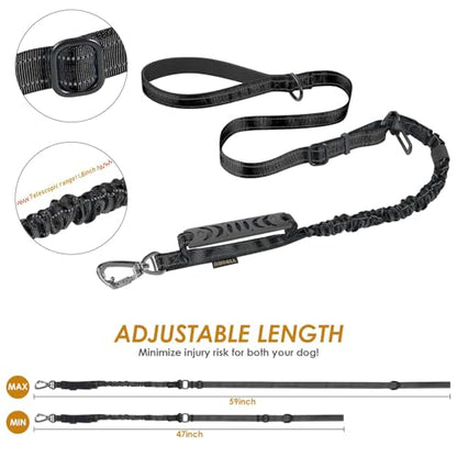 AUBELL Tactical Dog Leash Heavy Duty,4-6ft Reflective Strong No Pull Bungee Leash for Medium Large Dogs with Comfortable Padded Double Handle,Car Seat Belt,360 Degree Rotating Carabiner,Black - color: M/L-Black(4-6FT)