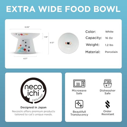 Necoichi Elevated Cat Food Bowl, Ceramic (Porcelain), Whisker-Friendly, Dishwasher & Microwave Safe, Non-Slip Silicone Base, Anti-Vomiting & Neck Fatigue (Fuji, Extra Wide, 2-Cups Capacity). - color: Fuji, size: Large Extra Wide Flat (2 Cups)