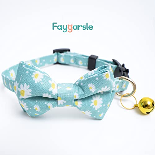Faygarsle 2 Pack Cotton Designer Breakaway Cats Collar with Bow Tie and Bell Cat Collars for Girl Female Cat Collar with Bell Collars for Cats Flower Pattern - color: Flower