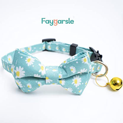 Faygarsle 2 Pack Cotton Designer Breakaway Cats Collar with Bow Tie and Bell Cat Collars for Girl Female Cat Collar with Bell Collars for Cats Flower Pattern - color: Flower