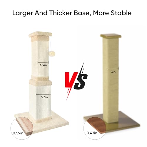 Cat Scratching Post for Large Cats, Cat Scratcher for Indoor Cats Adults, Sturdy Sisal Scratch Post to Protect Furniture, 32 Inch, Beige - color: beige